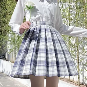 Girls Preppy Pleated High-Waist A-Line Mini Skirt