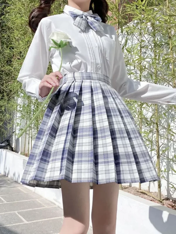 Girls Preppy Pleated High-Waist A-Line Mini Skirt