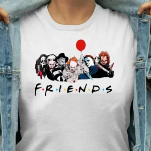 Printed Cartoon Friends T-Shirt Stephen King Horror Characters