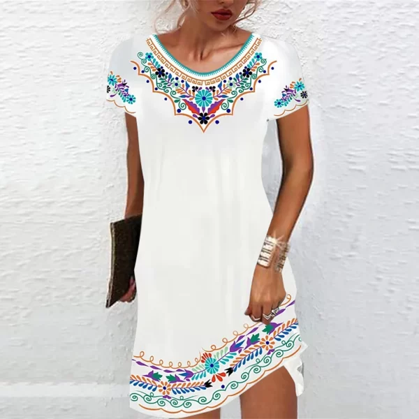 Vintage Elegant Ethnic Loose Bohemian Beach Midi Dress