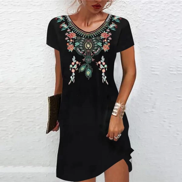 Vintage Elegant Ethnic Loose Bohemian Beach Midi Dress