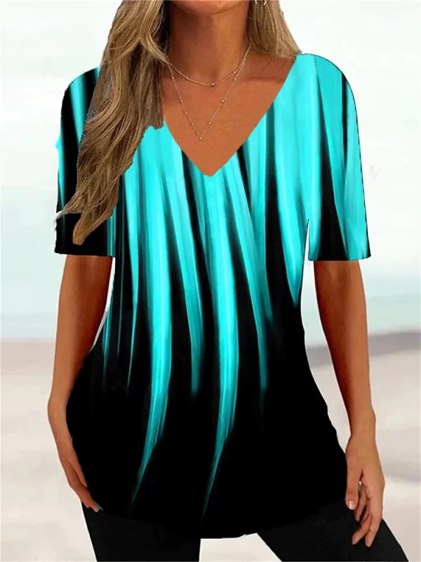 Women's 3d Curve Wave V-Neck Short Sleeve Loose T-Shirt