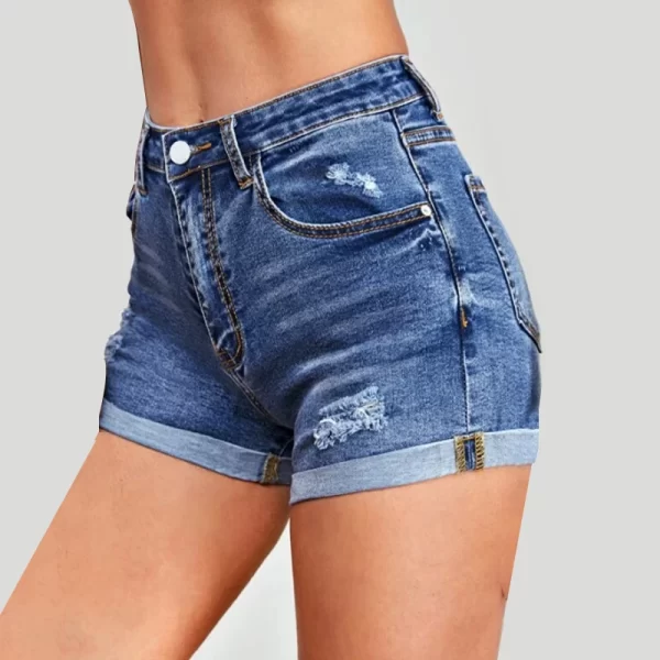 Women's Slim Fit Elastic Tight High-Waist Ripped Denim Shorts