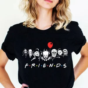 Printed Cartoon Friends T-Shirt Stephen King Horror Characters