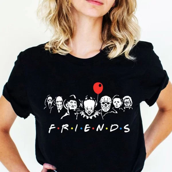 Printed Cartoon Friends T-Shirts Stephen King Horror Characters