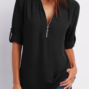 Women’s Cool Loose Deep V-Neck Chiffon Casual Blouse