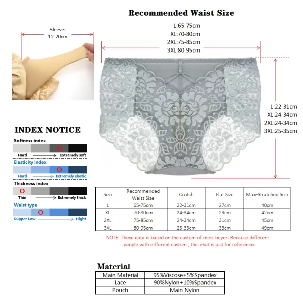 Men's Plus Size Breathable Lace Transparent Underwear Size Chart