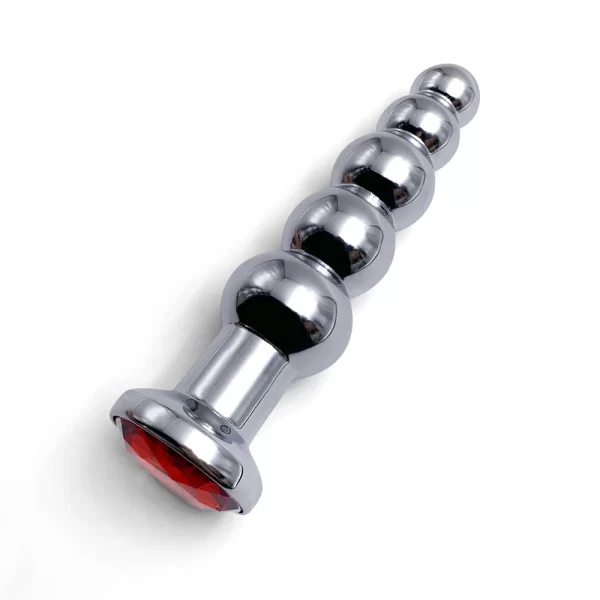 Metal Anal Butt Plug with 5 Bead Anal Dilator and Jewel Base