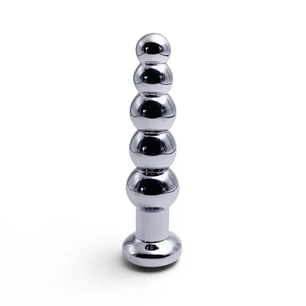 Metal Anal Butt Plug with 5 Bead Anal Dilator and Jewel Base