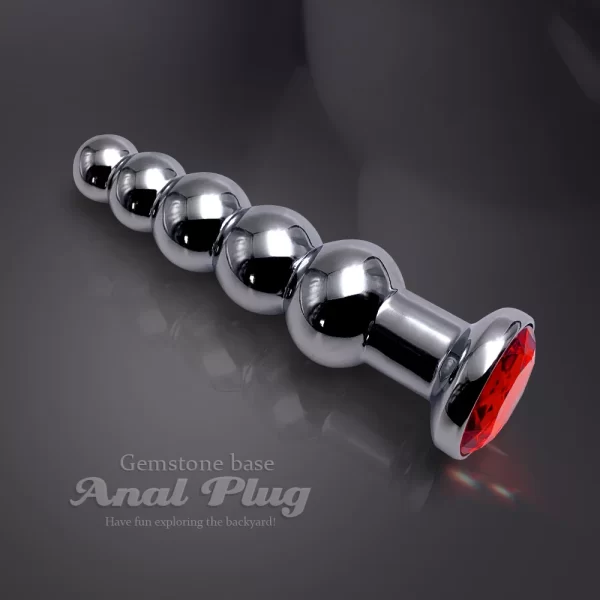 Metal Anal Butt Plug with 5 Bead Anal Dilator and Jewel Base