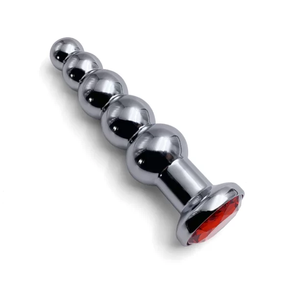 Metal Anal Butt Plug with 5 Bead Anal Dilator and Jewel Base