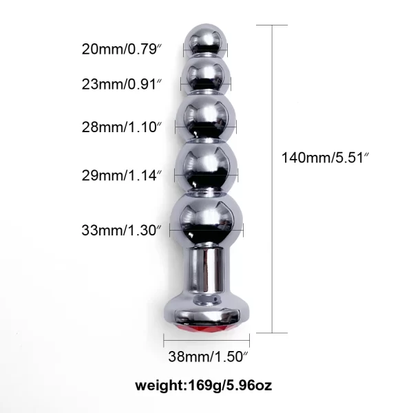 Metal Anal Butt Plug with 5 Bead Anal Dilator and Jewel Base