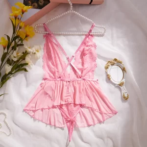 Women’s Sexy Crotchless Lace Bra and Panty Lingerie Set