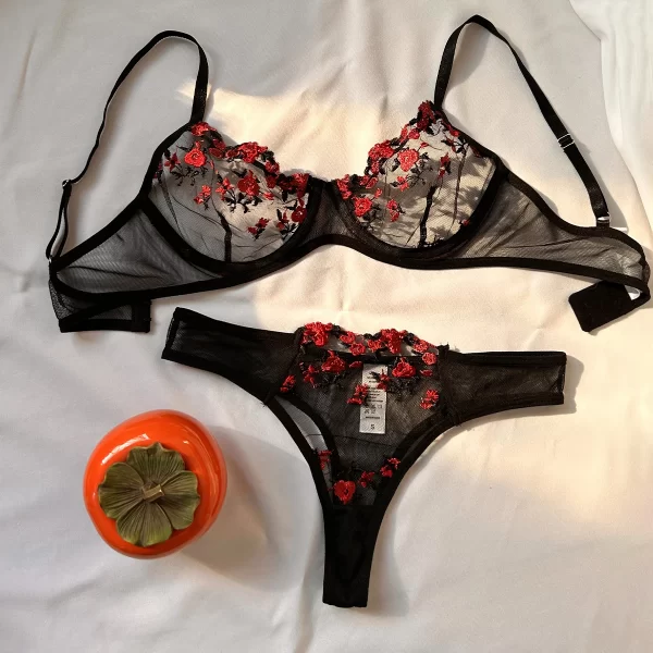 Women's Exotic Embroidered Print Bra and Panty Lingerie Set