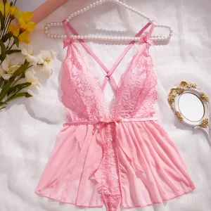 Women’s Sexy Crotchless Lace Bra and Panty Lingerie Set