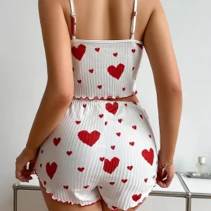 Women’s Heart Print Tank Tops and Shorts Pajamas Set