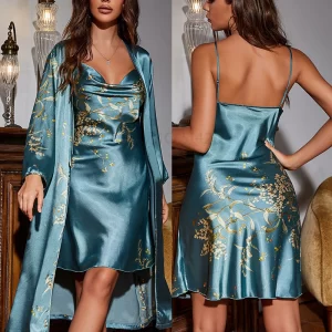Women’s Print 2-Pcs Kimono Robe Nightgown Set