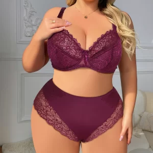 Women’s Plus Size Plain Lace Bra and Panty Set