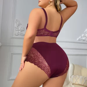 Women’s Plus Size Plain Lace Bra and Panty Set