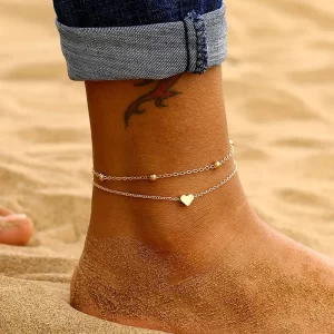 Two-Layers Chain Heart Style Gold/Silver Anklet
