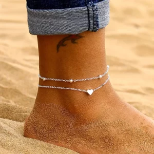 Two-Layers Chain Heart Style Gold/Silver Anklet