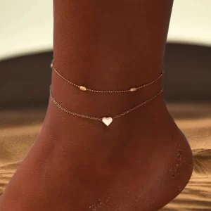 Vintage Gold Love Heart Chain Anklet Set