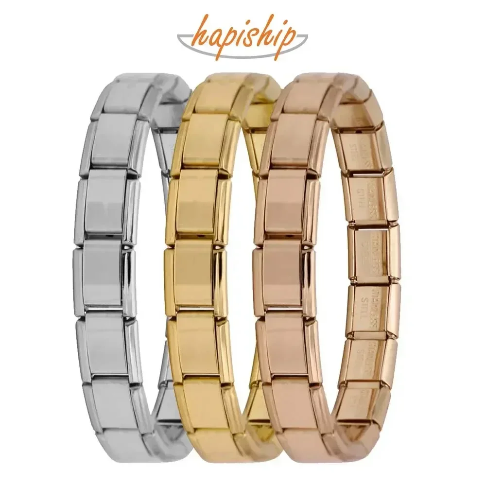 Women's 9mm Width Stainless Steel Elastic Charm Bracelet