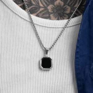 Stainless Steel Black Enamel Necklace for Men