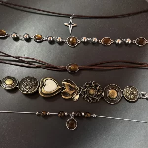 Vintage Leather Brown Stone Pendant Necklace for Women