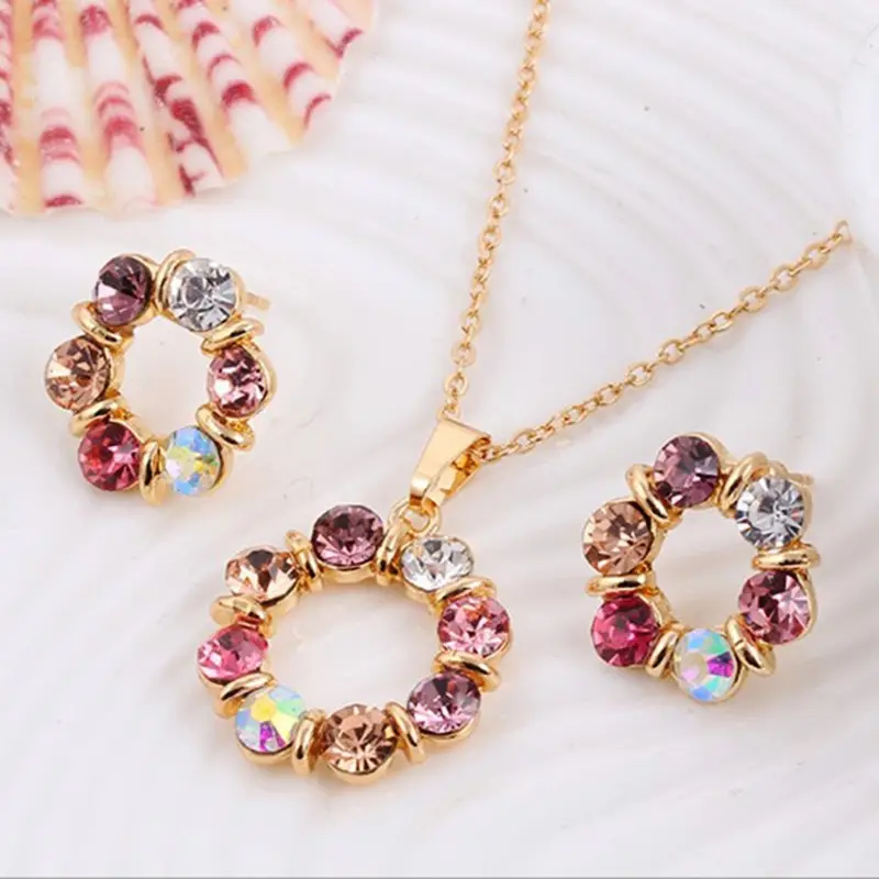 Ladies 3pcs Gold Necklace Earrings Set