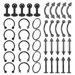 40-Pcs Surgical Steel Body Piercing Jewellery Set