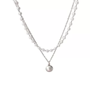 Double Layer Chain Pearl Choker Necklace