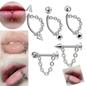 Stainless Steel Chain Lip Stud Detachable Piercing