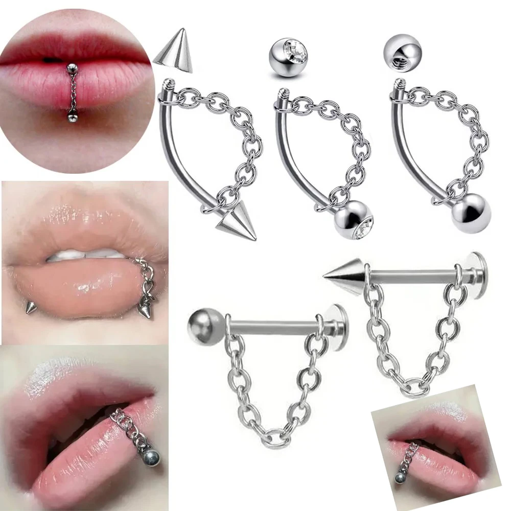 Stainless Steel Chain Lip Stud Detachable Piercing