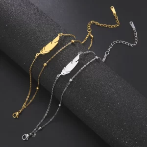Unisex Stainless Steel Double Layer Bead Chain Anklet