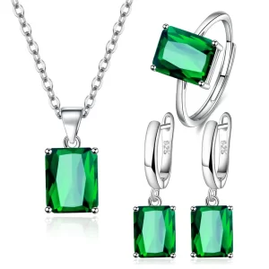 925 Sterling Silver Rectangle Geometry Zircon Jewellery Set