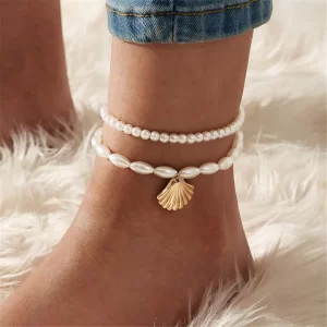 Bohemian Simulated Pearl Chain Pendant Anklet
