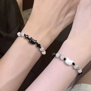 Couples Handmade 2pcs Natural Moonstone Obsidian Bracelet
