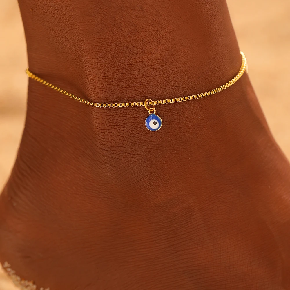 Stainless Steel Acrylic Blue Eye Pendant Anklet