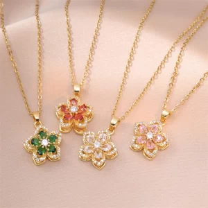 Gold Plated Rotatable Flower Pendant Necklace for Women