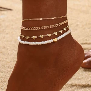 Vintage Gold Love Heart Chain Anklet Set