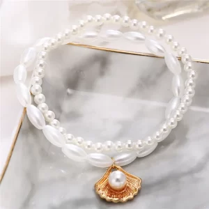 Bohemian Simulated Pearl Chain Pendant Anklet