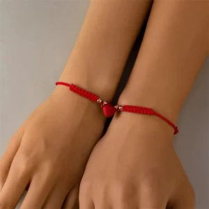 Handmade Adjustable Braided Couple Heart Magnet Bracelet