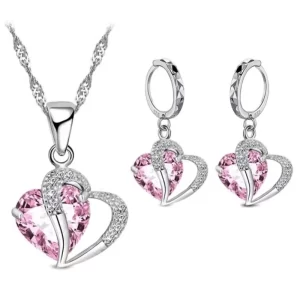 Sterling Silver Cubic Zircon Necklace Pendant Earrings Set
