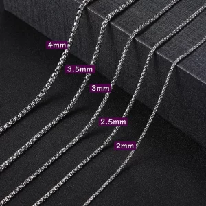 Unisex Long Stainless Steel Box Chain Necklace