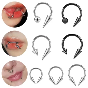 Stainless Steel Horseshoe Nose Piercing Spike Lip Ring