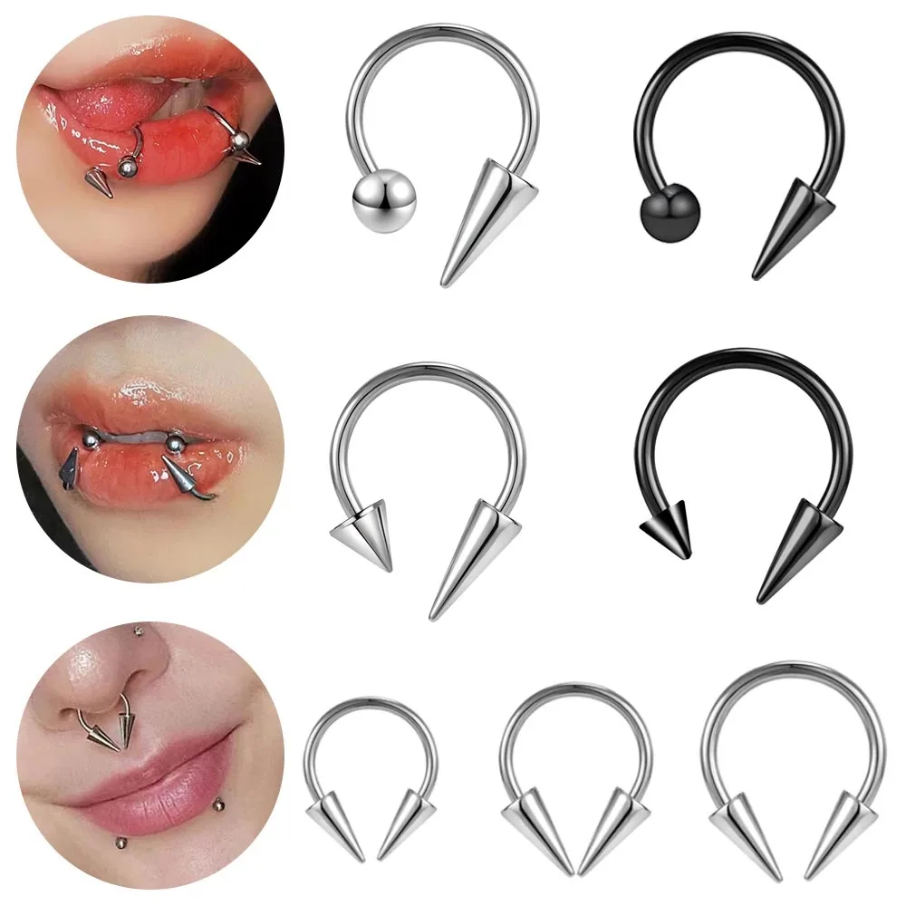 Stainless Steel Horseshoe Nose Piercing Spike Lip Ring
