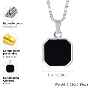 Stainless Steel Black Enamel Necklace for Men