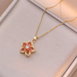 Gold Plated Rotatable Flower Pendant Necklace for Women
