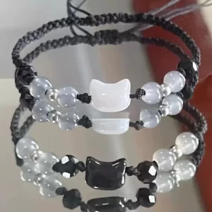 Couples Handmade 2pcs Natural Moonstone Obsidian Bracelet